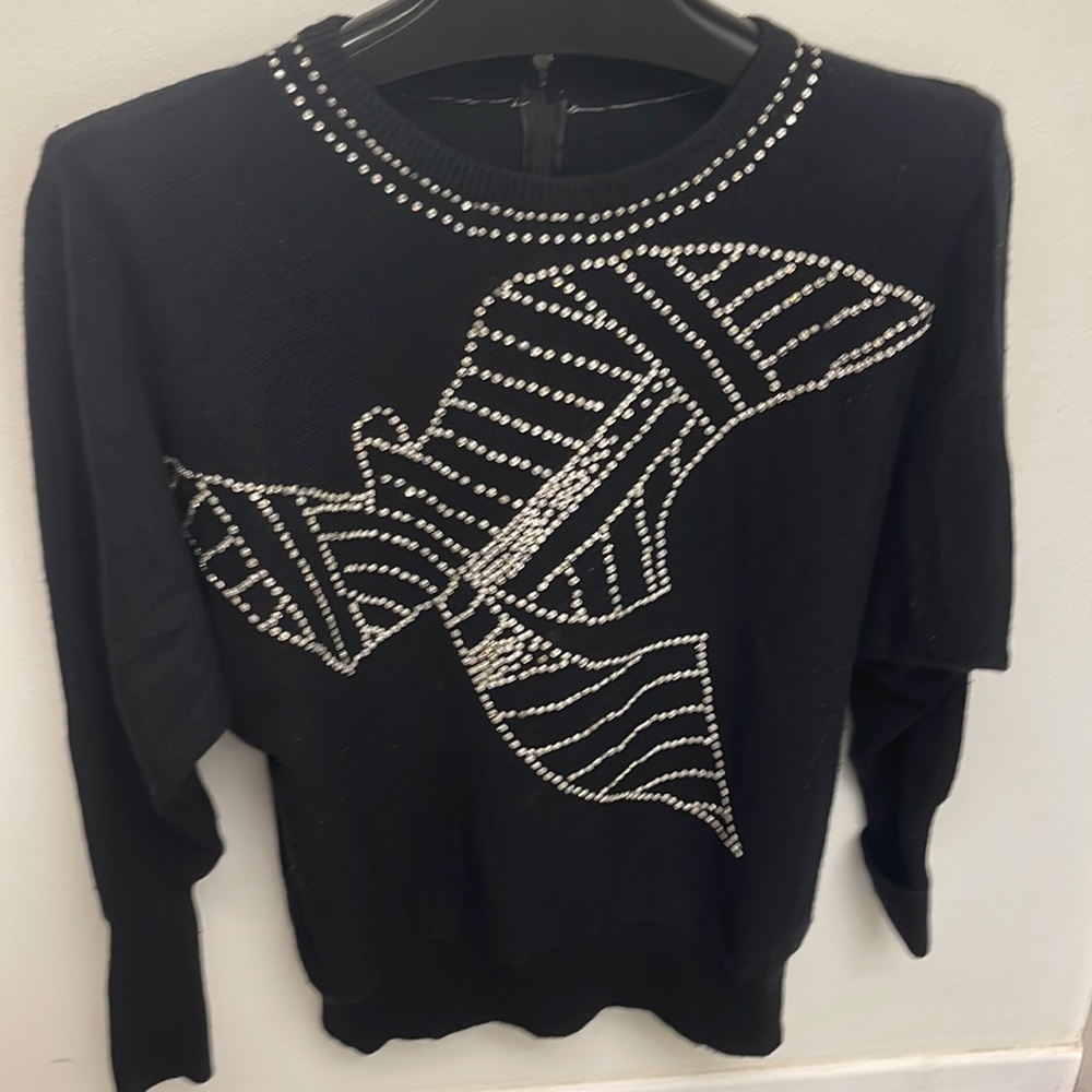 Vintage 1980s Hanae Mori paris designer hand sewn rhinestone wool
